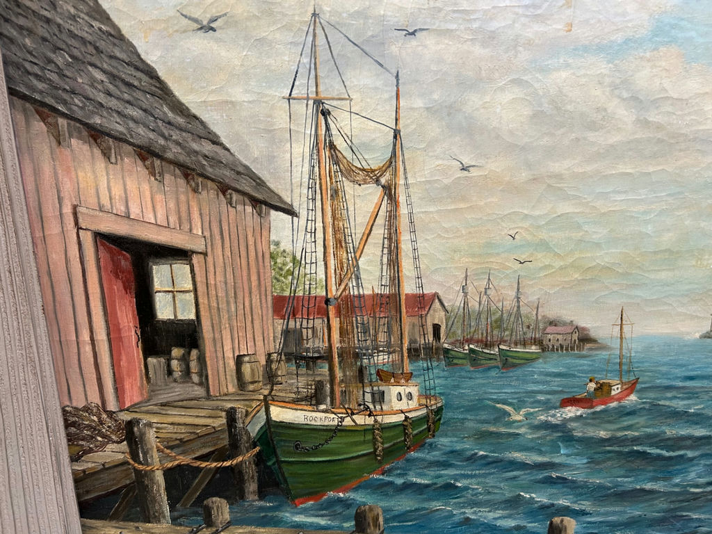 Signed Harborscape Oil Painting on Canvas - image 6 of 7