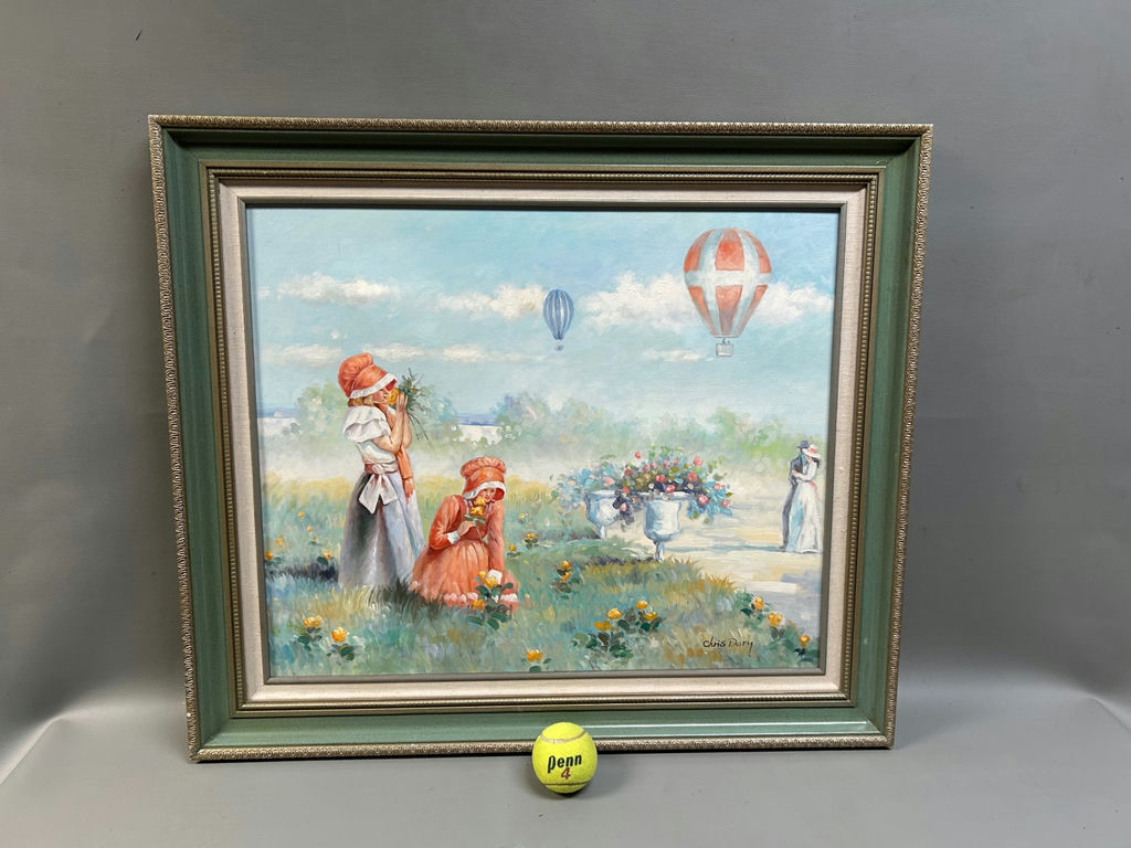 Oil Painting of Women Foraging Flowers - image 2 of 5