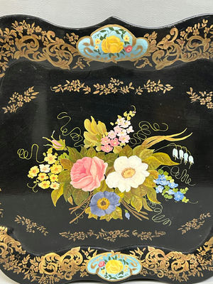Vintage Hand-Painted Floral Toleware Tray - Image 1 of 5