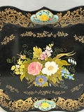 Vintage Hand-Painted Floral Toleware Tray  - thumbnail 1 of 5