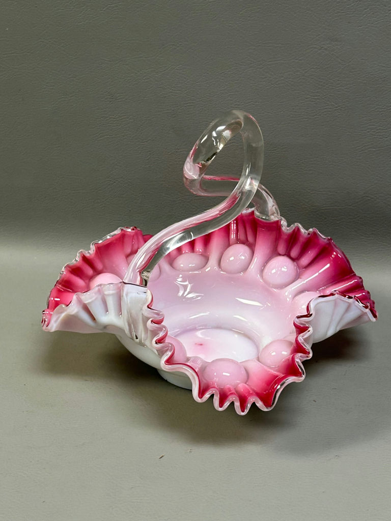 Vintage Art Glass Ruffled Silver Crest Basket - image 4 of 6