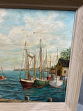Signed Harborscape Oil Painting on Canvas - thumbnail 5 of 7