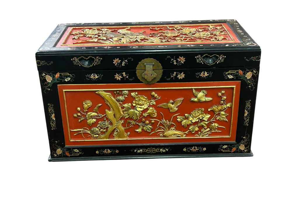 Asian Gilt Lacquered Hand Painted Chest - image 1 of 11