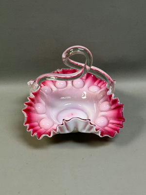 Vintage Art Glass Ruffled Silver Crest  Basket  - Image 1 of 6