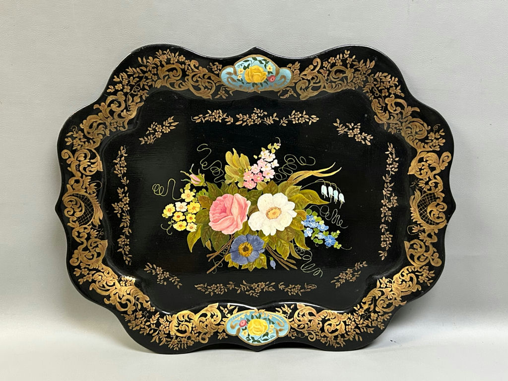 Vintage Hand-Painted Floral Toleware Tray - image 3 of 5