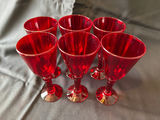 Vintage Red glass goblets, a wooden meat tenderizer, and 2 glass mason containers - thumbnail 1 of 10