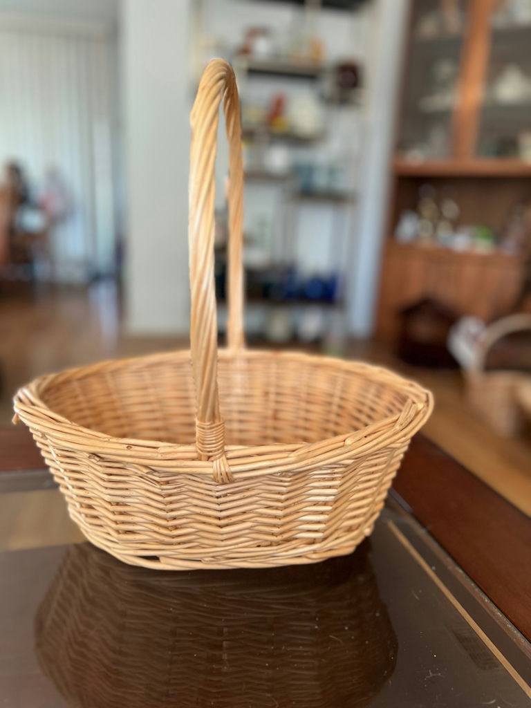 Vintage wicker basket with handle, vintage wicker laundry basket and painted farm tote - image 17 of 23