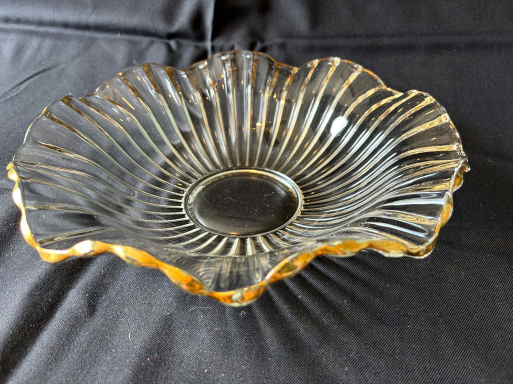 Ribbed Clear Crystal Bowl with Gold Rim, Glass platter, and Metal Steamer Insert - image 1 of 4