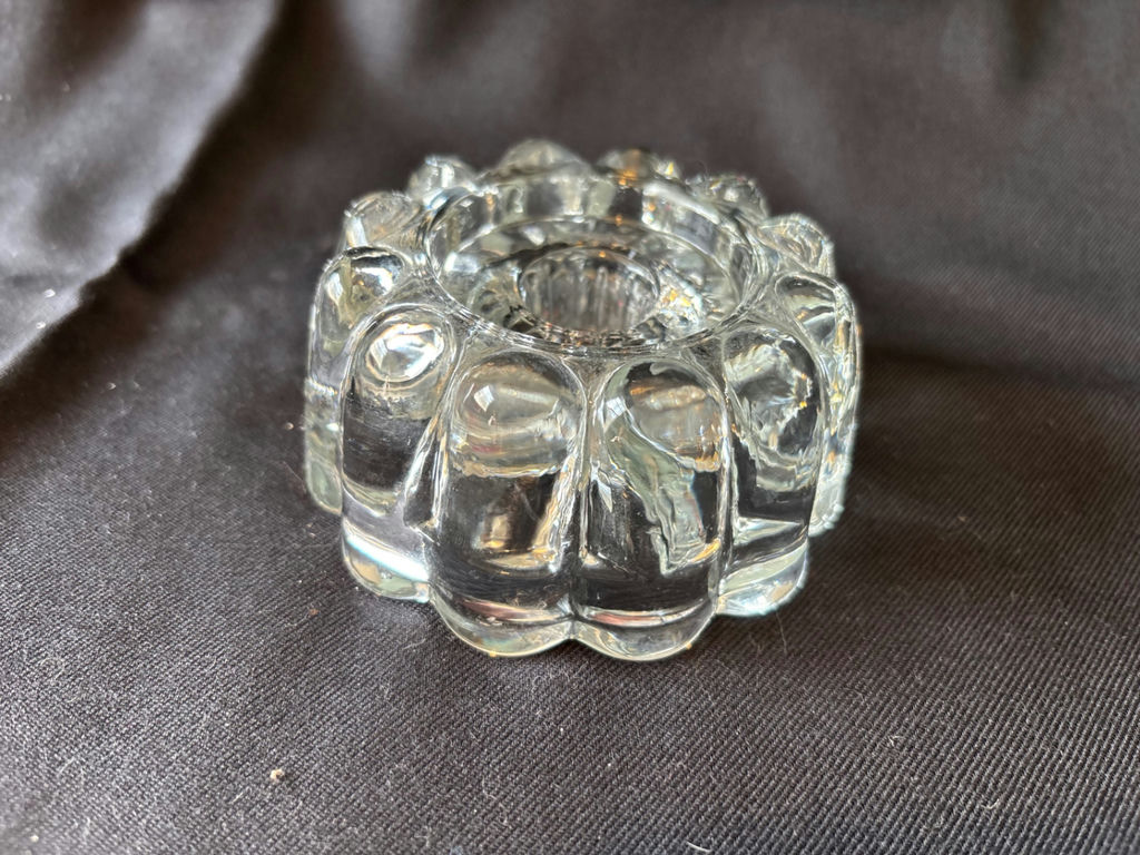 Three tall ribbed glass tiki glasses, round candle holder, and two star-shaped glass candle holders - image 5 of 10