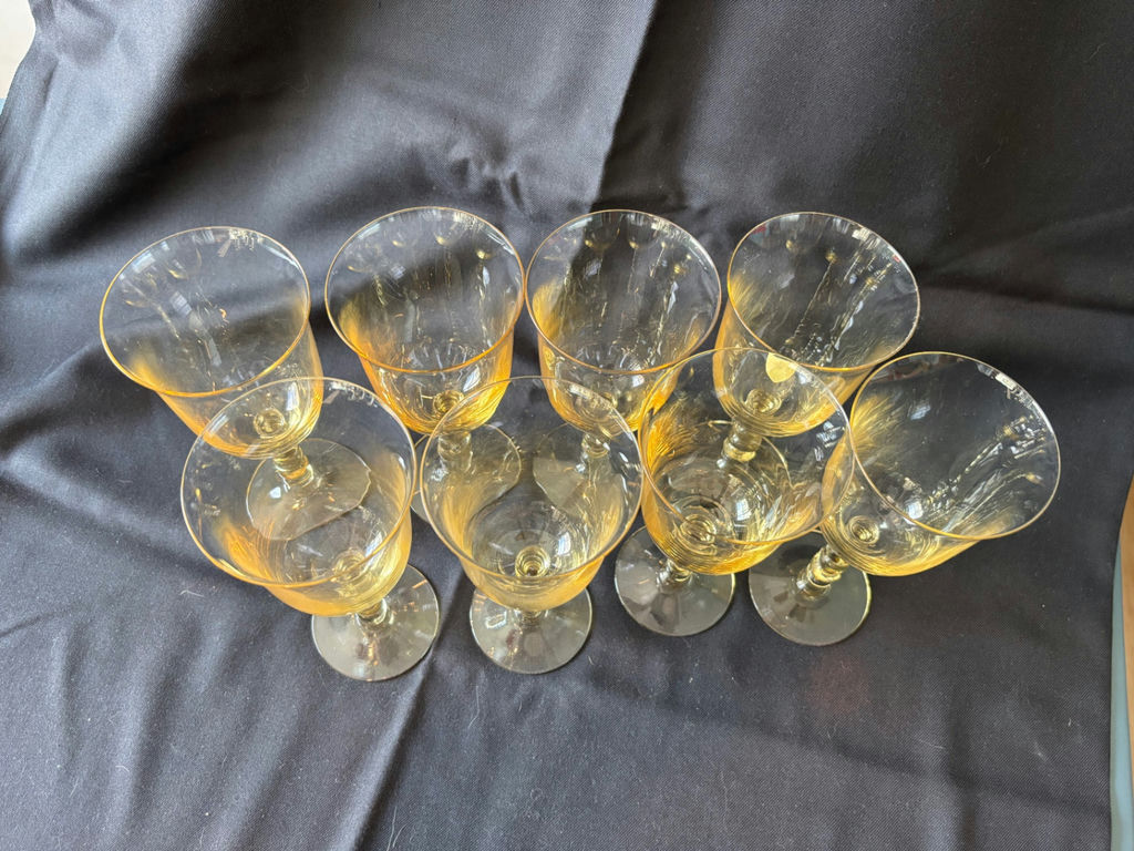 Vintage Amber-tinted stemmed wine and coupe glasses - image 10 of 10