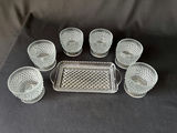 Vintage Diamond-pattern pressed glass cocktail set and glass butter dish - thumbnail 1 of 16