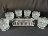 Vintage Diamond-pattern pressed glass cocktail set and glass butter dish - thumbnail 2 of 16