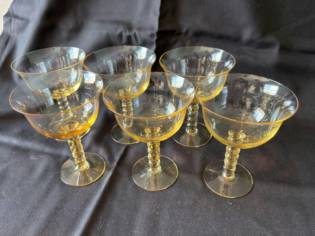 Vintage Amber-tinted stemmed wine and coupe glasses - image 1 of 10