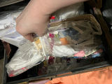 Vintage bamboo-slatted cabinet and antique leather trunk with craft supplies - thumbnail 5 of 7