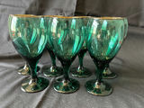 Vintage Green goblets with gold rims and clear champagne flutes - thumbnail 2 of 6