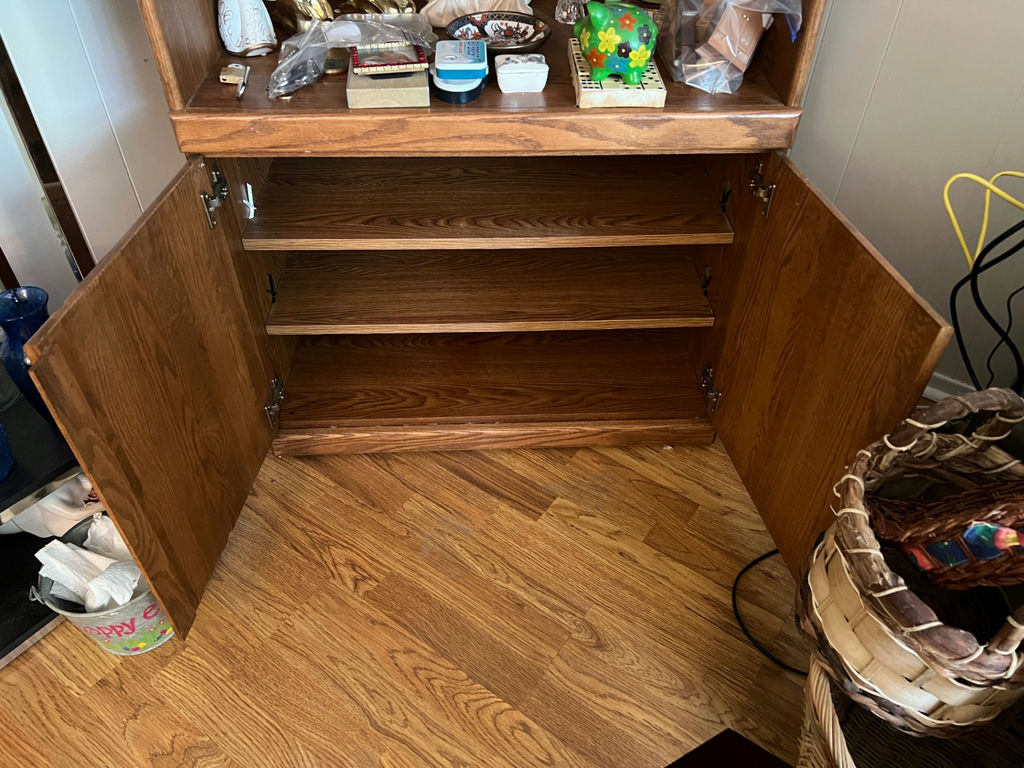 Vintage wood display cabinet and metal book shelf - image 4 of 6