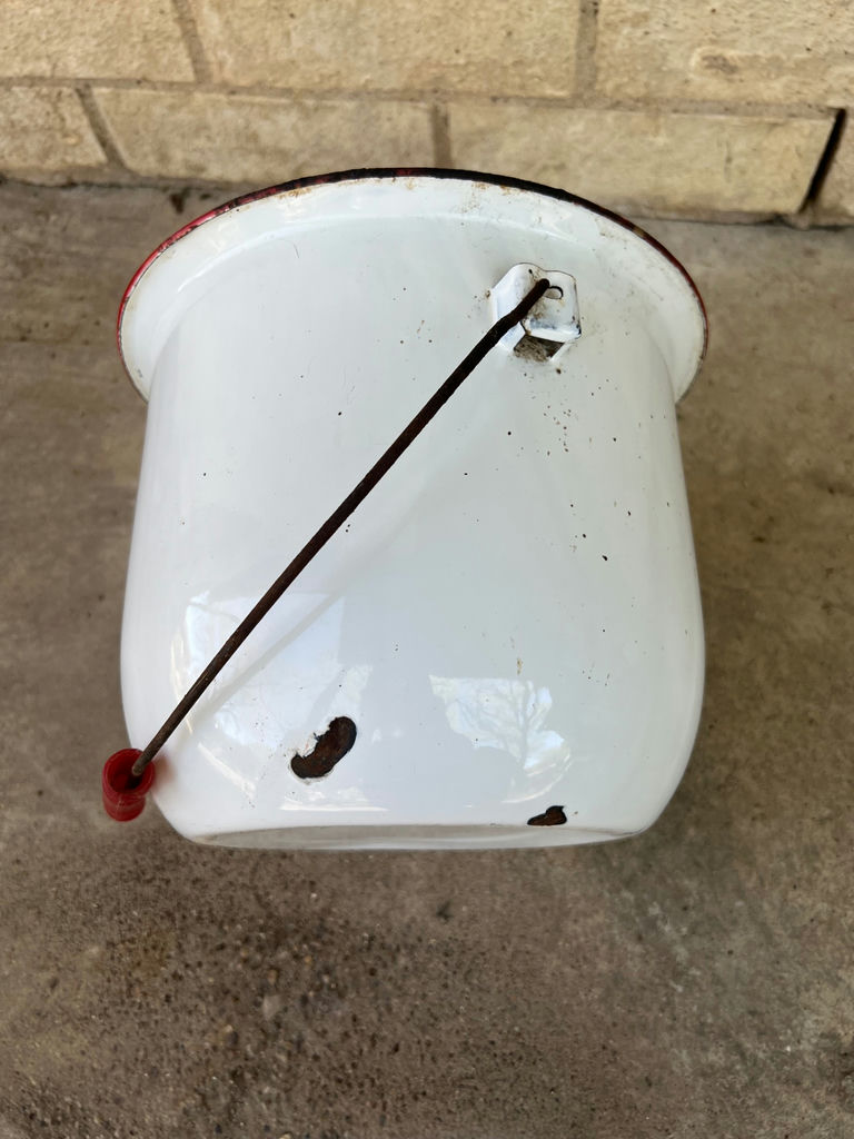 Antique metal bait buckets and enameled pot - image 14 of 19