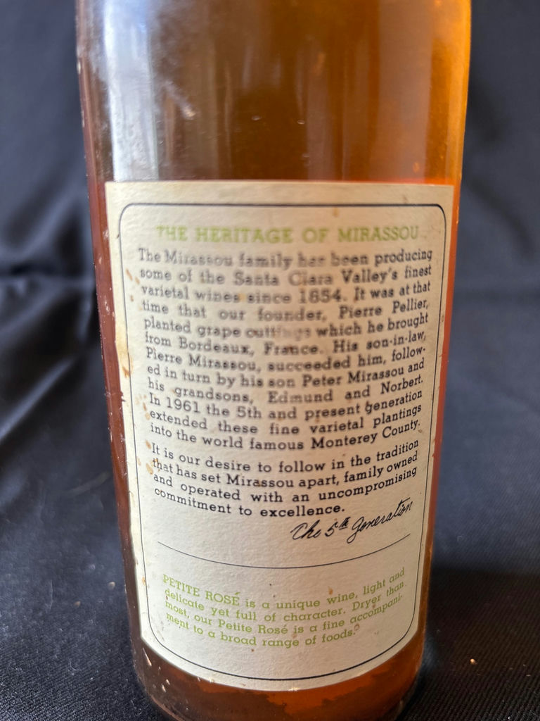 1977 Mirassou Petite Rosé wine bottle - image 3 of 3