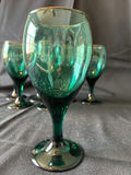 Vintage Green goblets with gold rims and clear champagne flutes - thumbnail 3 of 6