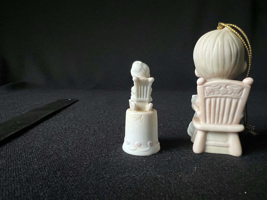 Enesco Precious Moments Purrfect Grandma thimble and Grandpa Ornament; Handmade Vicki Lane bunny figurine - image 2 of 13
