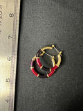 Three pairs of earrings: red enamel studs, color‑enamel hoops, and gold-tone pearl studs - thumbnail 9 of 9