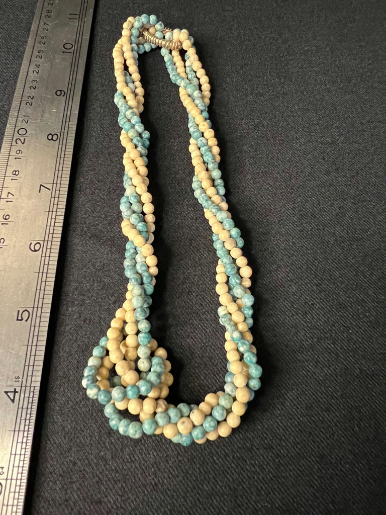 Beaded jewelry collection: leaf pendant, turquoise colored necklaces, cross pendant necklace, and bracelet - image 6 of 15