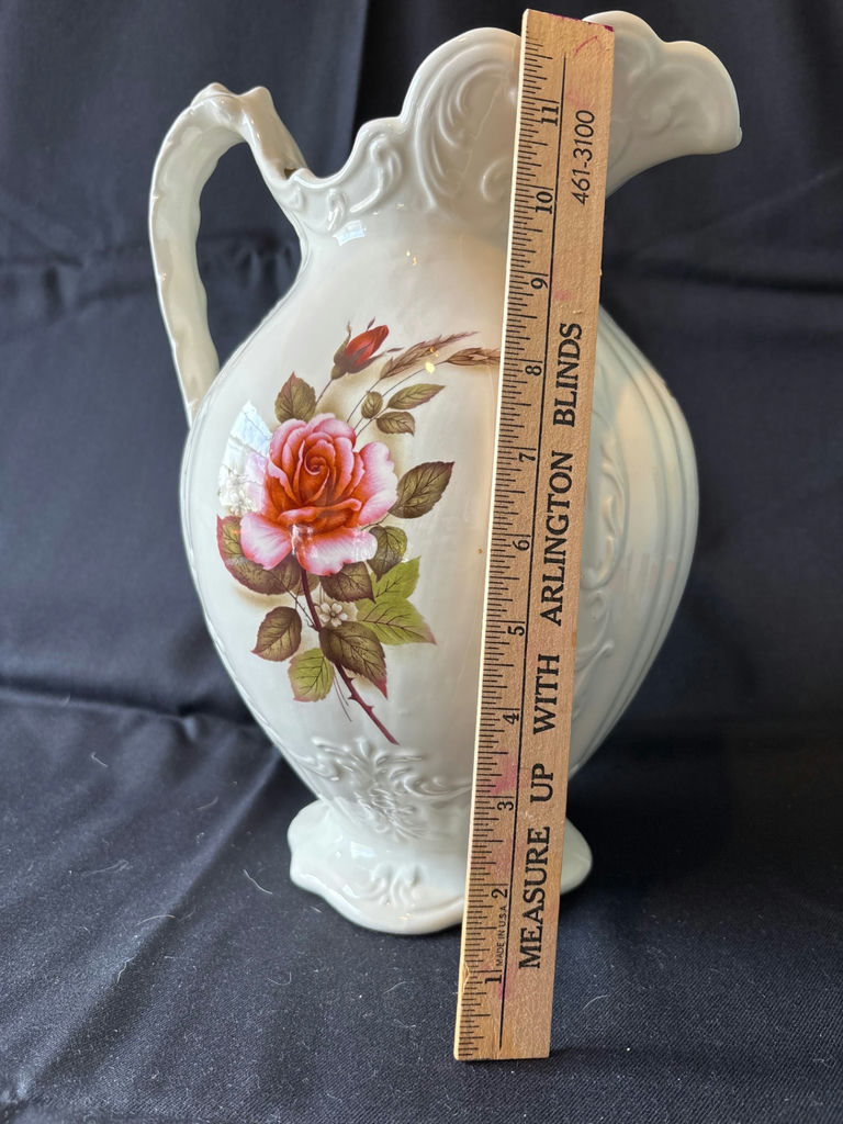 Decorative frosted glass angel dish, Antique rose-pattern ceramic pitcher, and Kitchen Prayer heart plate - image 2 of 10