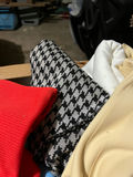 Assorted vintage fabric pieces and textiles: solid, houndstooth, plaid, polka dots, florals, crushed velvet, terry - thumbnail 2 of 14