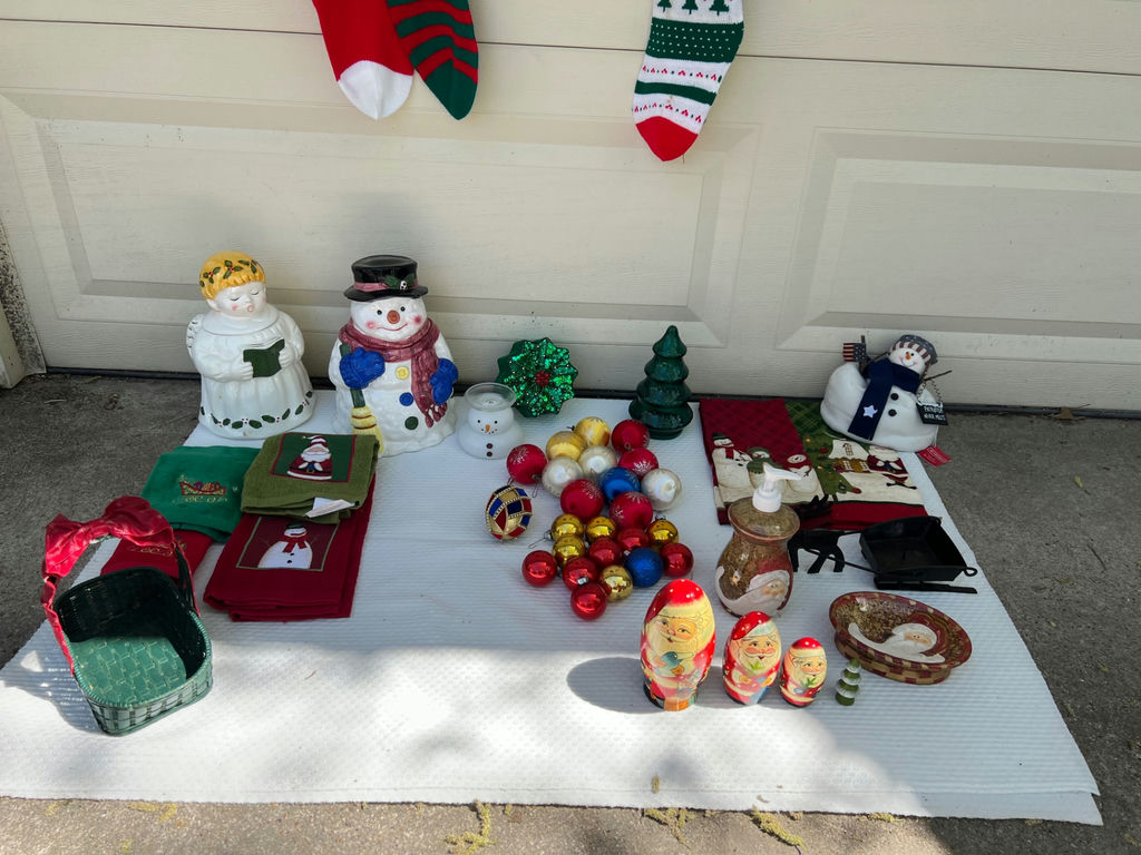 Vintage Christmas Decor Collection: stockings, ornaments, figurines, towels and tree - image 1 of 20