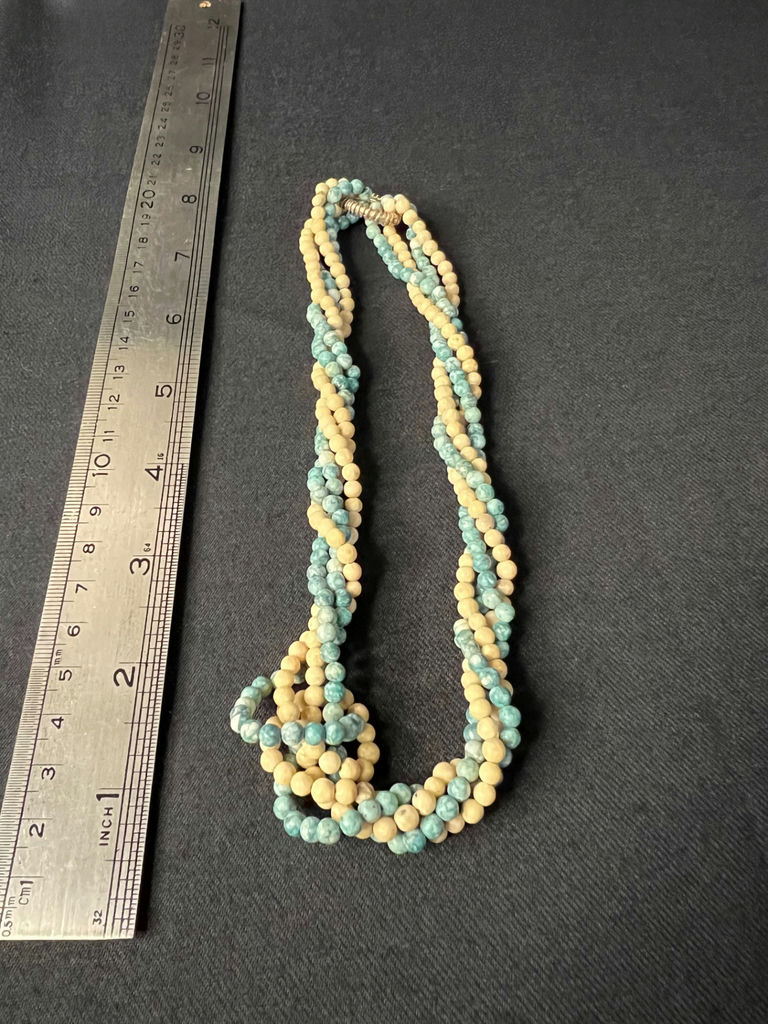 Beaded jewelry collection: leaf pendant, turquoise colored necklaces, cross pendant necklace, and bracelet - image 7 of 15