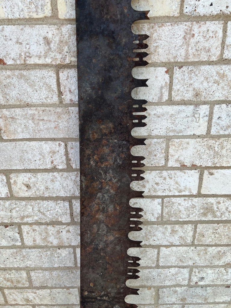 Antique long hand saw with wooden handle - image 2 of 5