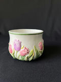 Ceramic pottery set: lemon-pattern vase, tulip-relief planter, and white bowl - thumbnail 4 of 9