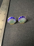 Silver-tone necklace with crystal drop pendant and one pair of shell earrings (blue enamel and gold-tone) - thumbnail 5 of 6