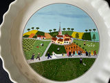 Decorative ceramic pie plate with pastoral scene and round silver-plated tray - thumbnail 3 of 6
