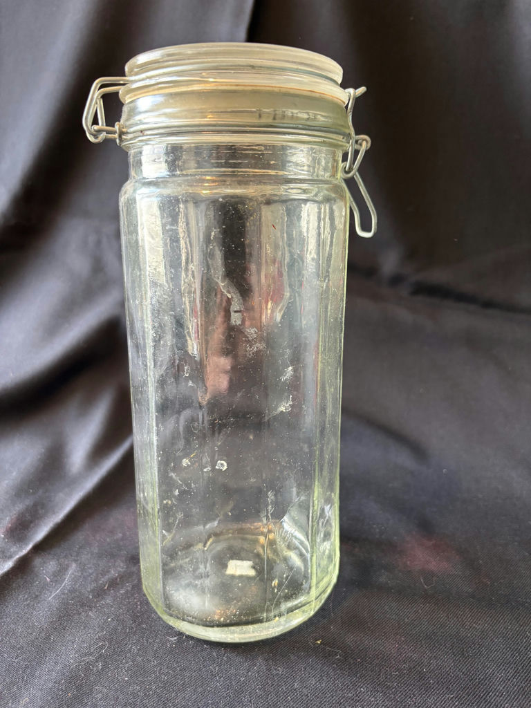 Vintage Red glass goblets, a wooden meat tenderizer, and 2 glass mason containers - image 6 of 10