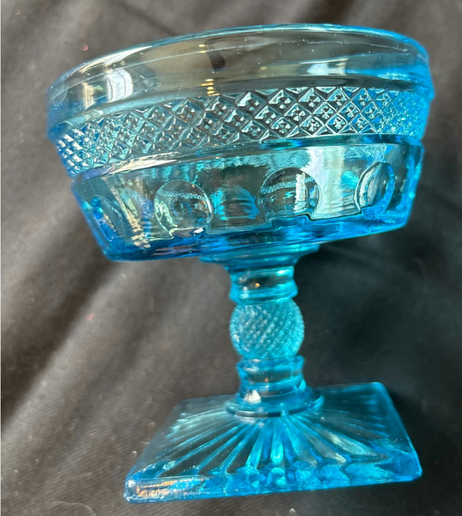 Vintage Opal Aqua Blue glass pedestal compote cups, glasses, and bowls - image 2 of 9