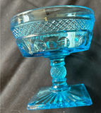 Vintage Opal Aqua Blue glass pedestal compote cups, glasses, and bowls - thumbnail 2 of 9