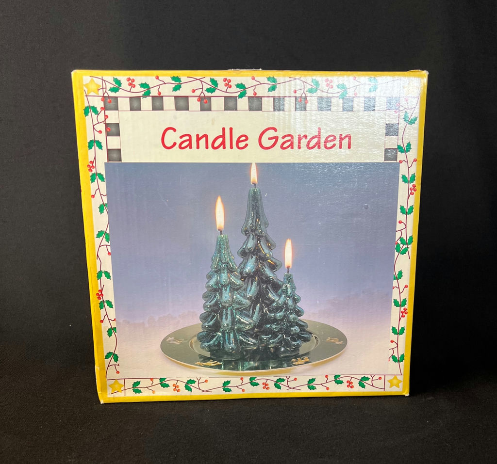 Vintage Candle Garden centerpiece with glitter evergreen trees and silver-plated candlesticks - image 1 of 11