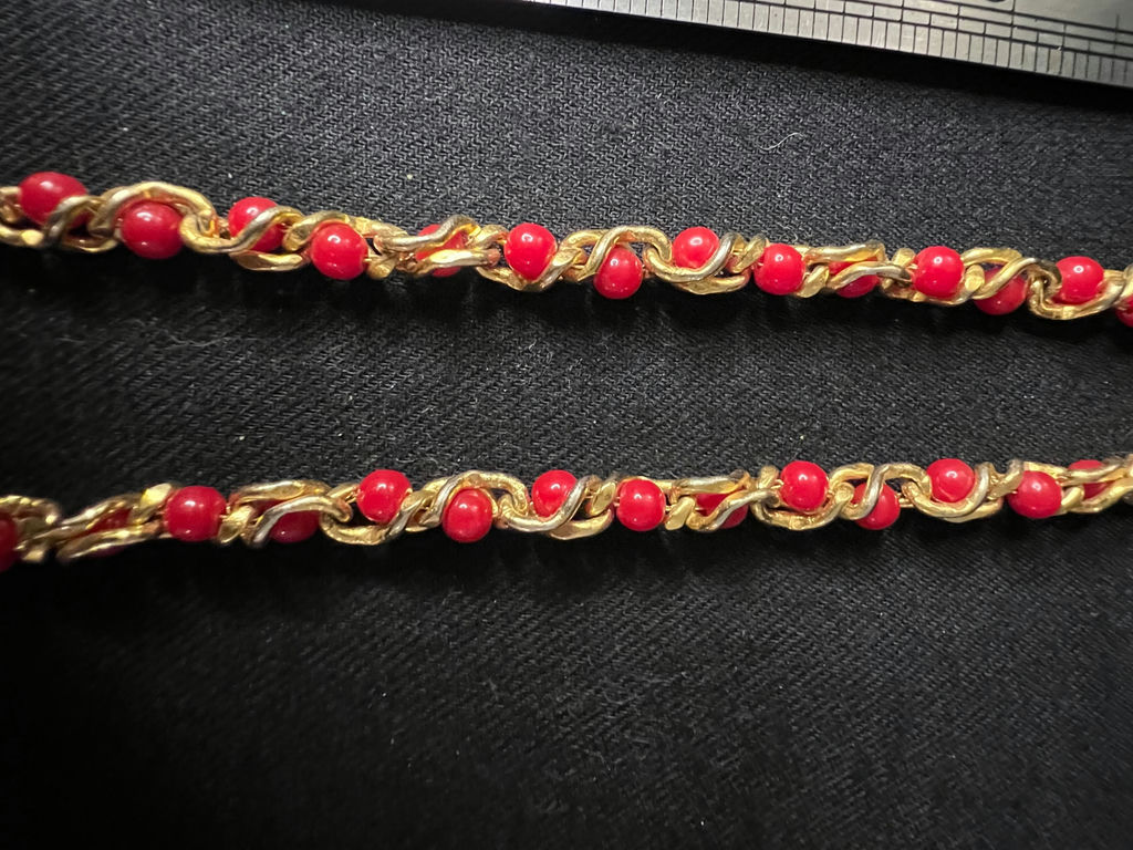 Gold-tone chain necklace with red beads - image 6 of 8