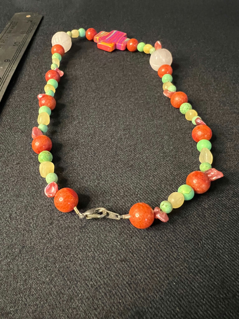 Beaded jewelry collection: leaf pendant, turquoise colored necklaces, cross pendant necklace, and bracelet - image 10 of 15