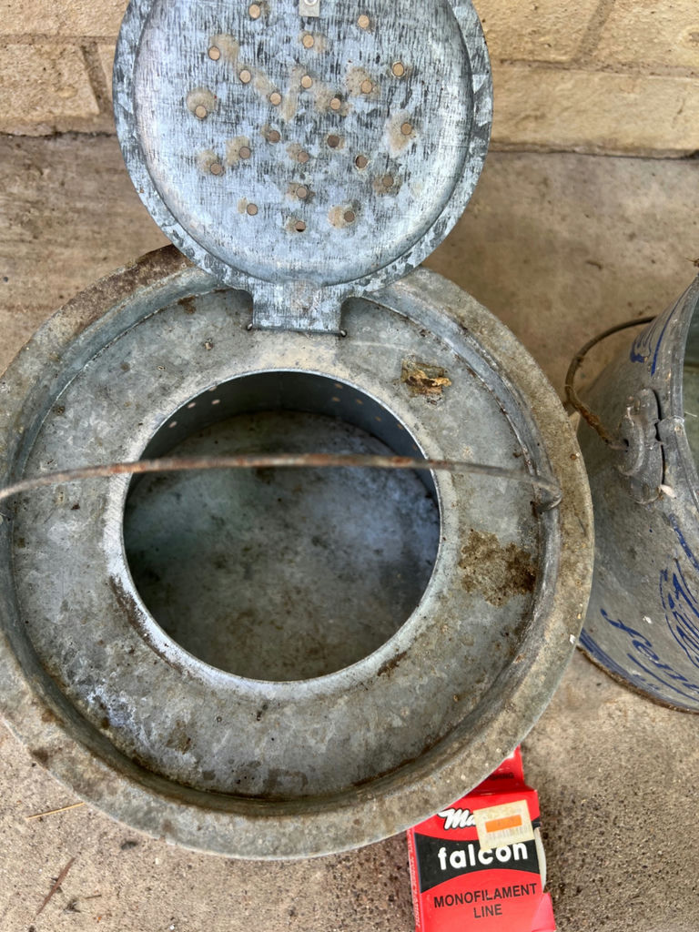 Antique metal bait buckets and enameled pot - image 8 of 19