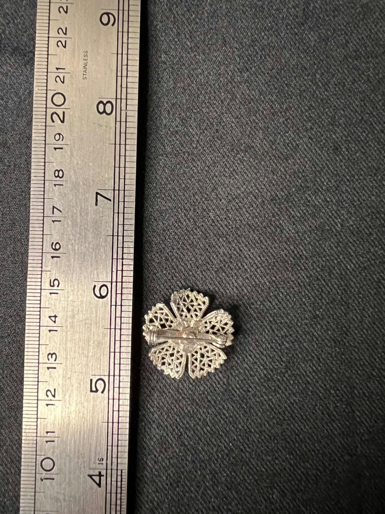Vintage gold-tone cross pendant, filigree flower brooch, and rosebud pin - image 7 of 12