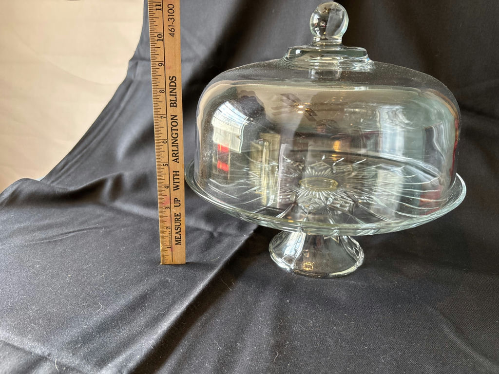 Crystal cake stand with matching dome, crystal candle holders and diamond cut salt and pepper shaker bottles - image 1 of 10