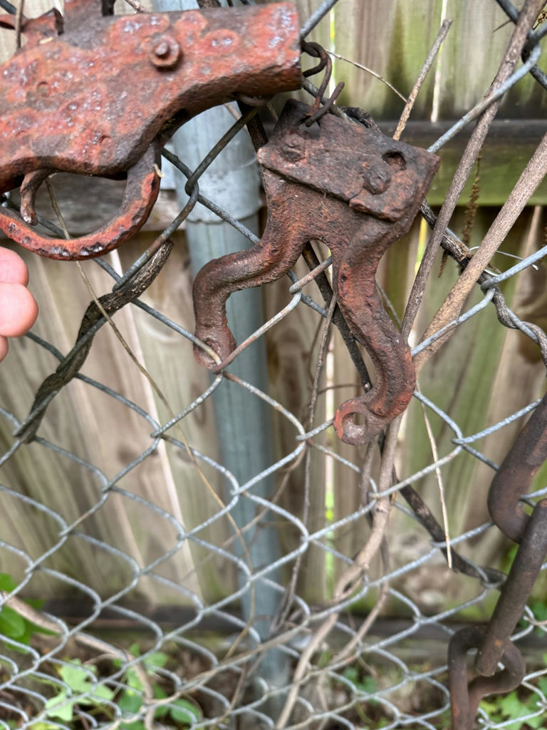 Antique hooks, bar, and chain hardware - image 1 of 7