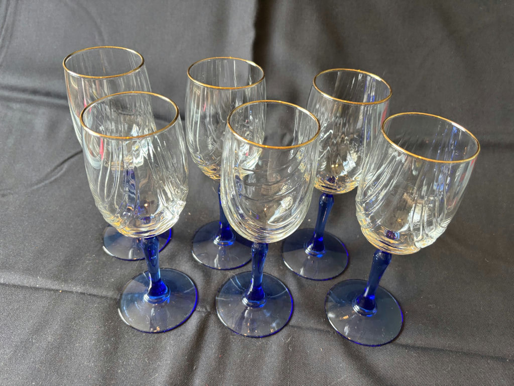 Set of 6 Vintage Lennox Swag Drape Cobalt Blue Stemmed Crystal Wine Glasses - image 1 of 5