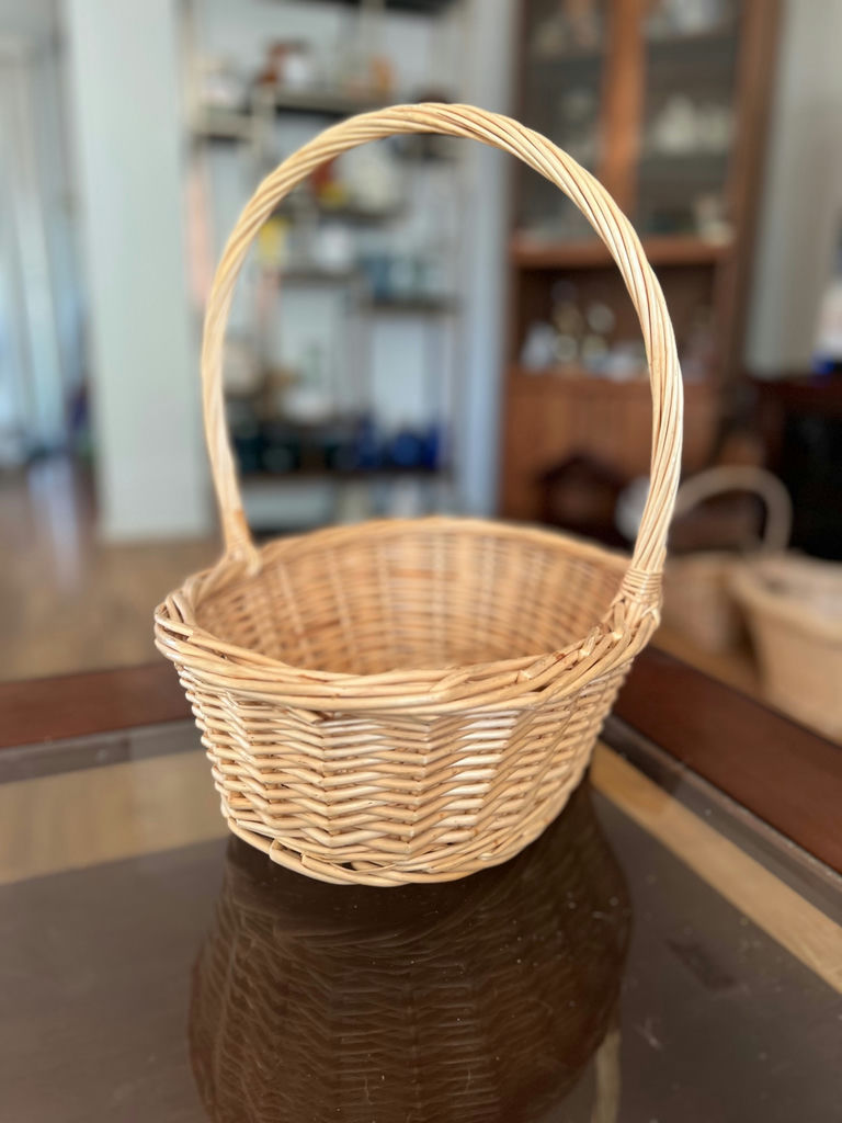 Vintage wicker basket with handle, vintage wicker laundry basket and painted farm tote - image 15 of 23