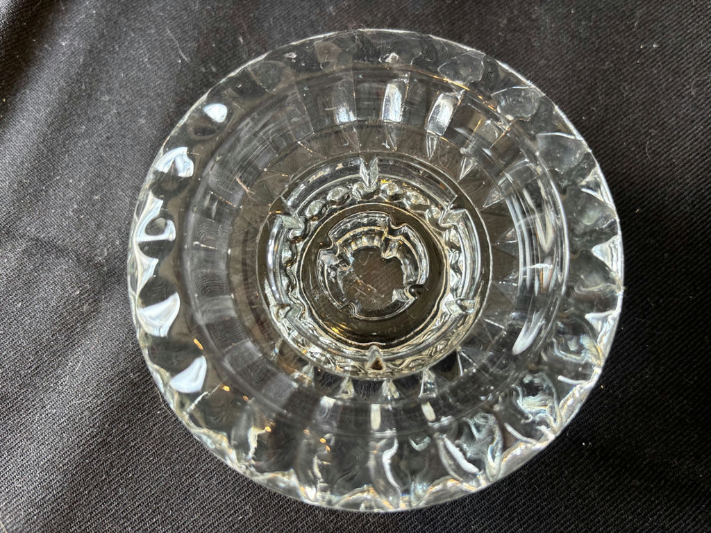 Crystal cake stand with matching dome, crystal candle holders and diamond cut salt and pepper shaker bottles - image 10 of 10
