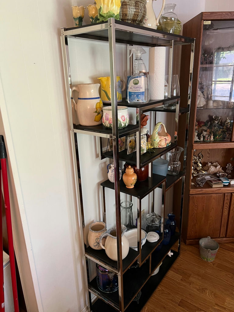 Vintage wood display cabinet and metal book shelf  - image 6 of 6