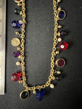 Gold-tone beaded necklace with multicolored charms and red enamel crescent earrings - thumbnail 3 of 8