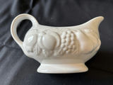 Vintage ceramic grape-pattern gravy boat, and blue embossed glass jar - thumbnail 3 of 7